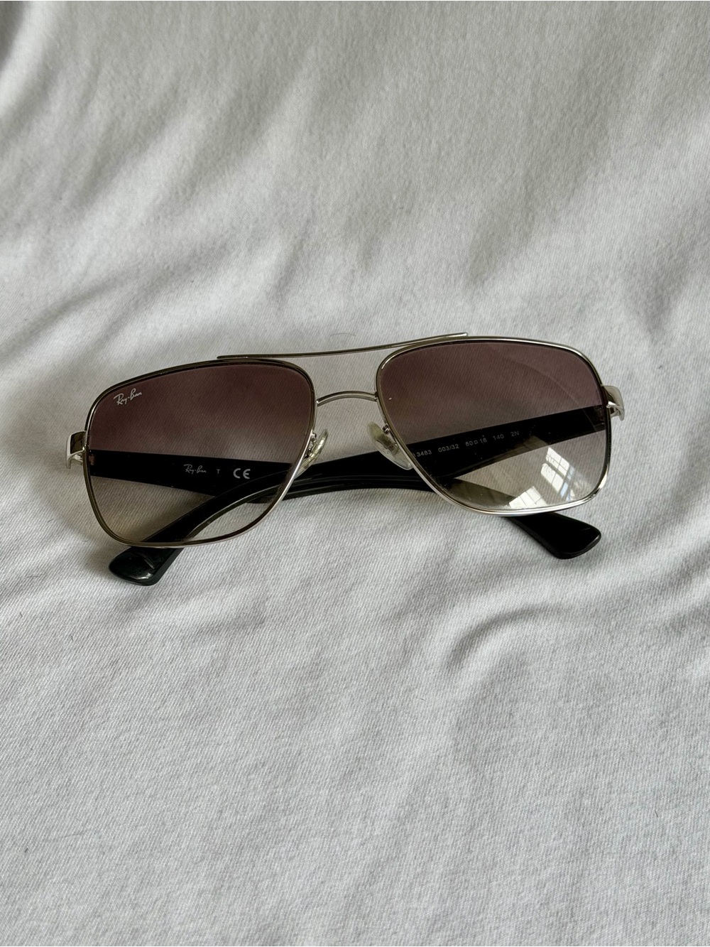 Ray-Ban Silver Frame Sunglasses with Gradient Brown Lenses and Black Temples - Picture 2 of 6